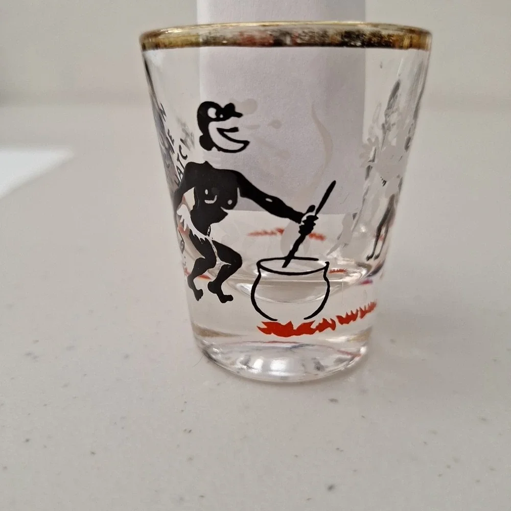 Down The Hatch~Vintage CANNIBAL THEMED Shot Glass 1950s/60s